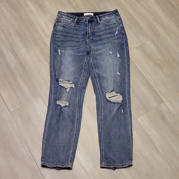 Vervet Distressed Medium Wash‎ Straight Leg 5 Pocket Blue Jeans Womens Size 29 - Picture 1 of 11